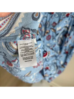 Loft EUC Women's Blue Floral Paisley V-Neck Front Tie Blouse Size L thumbnail 4