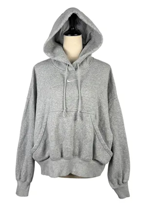 Nike Hoodie Womens Small Sportswear Fleece Crop Pullover Grey Oversized Fit thumbnail 1