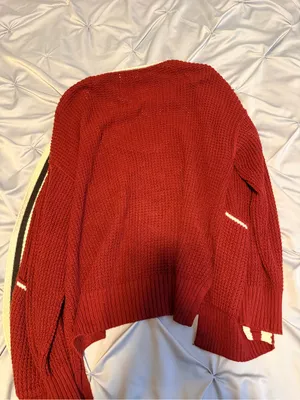 Universal Thread Burgundy Waffle-Knit Crewneck Sweater with Cream Stripe thumbnail 3