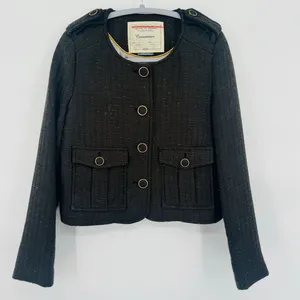 Cartonnier Brigade Blazer Jacket Size 4 Brown Gold Button Front Anthropologie thumbnail 1