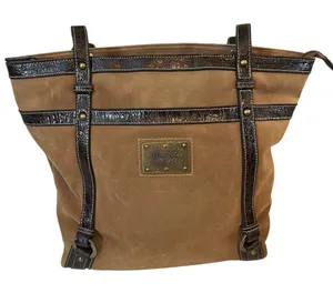 Franco Sarto Brown‎ Suede/Leather Purse With Inside Smartlyte 12.5”X15” Preowned thumbnail 1