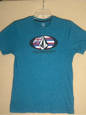 Volcom petite Teal Blue Hawaii Graphic Short-Sleeve Tee T-shirt Small modern fit thumbnail 1