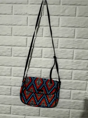 Vera Bradley Crossbody Purse Faux Leather Blue Orange Geometric Marrakesh Bead thumbnail 2