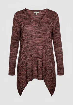 LOGO By Lori Goldstein Tunic Sweater L Heathered Red‎ Black Pockets Cozy Warm Cabin thumbnail 1