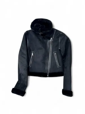 Pull&Bear Black Faux Shearling Aviator Jacket Size S thumbnail 2