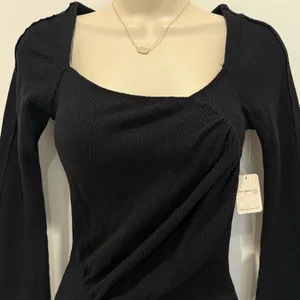 NWT Free People Intimately On A Cloud Bodysuit Small Black Bell Sleeves Minimal thumbnail 9