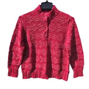 Woolrich Womens‎ Ruby Red Snowflake Knit Quarter Button Mock Neck Sweater XL thumbnail 1