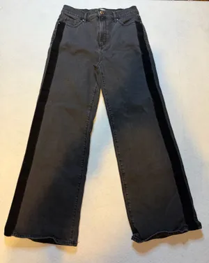 LOFT High Rise Side Stripe Velvet Wide Leg Jeans in Black thumbnail 2