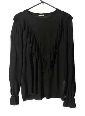 Zara Black Layered Ruffled Detail Dressy Long Sleeve Blouse Women Sz S thumbnail 1