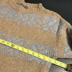 Anthropologie Elsamanda Tan and Light Blue Patterned Women's‎ wool blend Sweater thumbnail 3