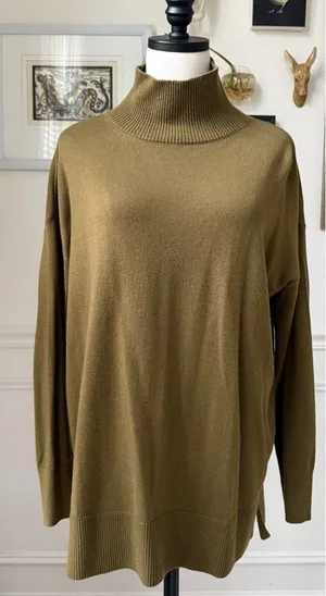 Loft Artichoke Green Mock Neck Fine Gauge Knit Sweater M thumbnail 1