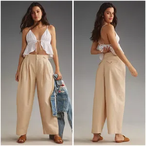 Anthropologie Maeve High Rise Utility Barrel Trouser Pants in Khaki Tan Size 0 thumbnail 3