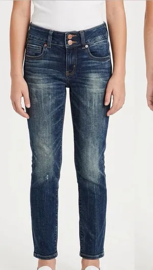 American Eagle Outfitters Juniors Dark Blue Cropped Slim Straight Jeans Size 0 thumbnail 1
