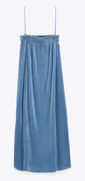 Zara Powder Blue Plisse Pleated Midi Dress thumbnail 1