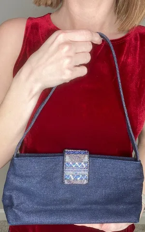 Y2K Aesthetic 100% Cotton Blue Jean Denim Beaded Closure Shoulder Handbag Purse thumbnail 1