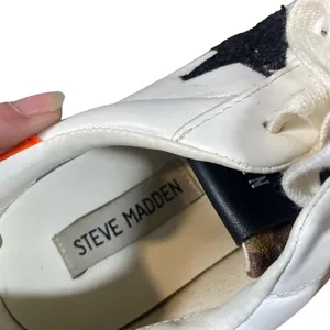 Steve Madden Women’s White Leather Pursued Sneakers Leopard Cap Toe Size 7.5 thumbnail 11