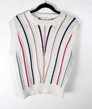 LE LIS 100% Cotton Striped Knit Sweater Vest Medium Preppy Golf Tennis Casual thumbnail 1