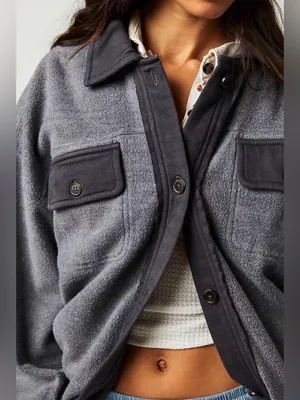 Free People Ruby Distressed Oversized Jacket Gray Large thumbnail 3