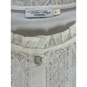 Tasha Polizzi White Cotton Lace Victorian Peasant Button Up Blouse Womens Medium thumbnail 6