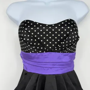 Ruby Rox Strapless Polka Dot Party Dress Womens Small Black Purple Pockets Y2K‎ thumbnail 3