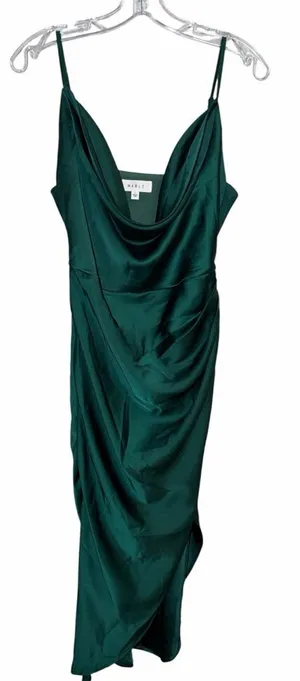 MABLE Emerald Satin Cowl Midi Dress thumbnail 1