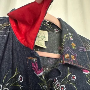Quacker Factory Jacket Embroidered Floral Blue Denim Jean Trucker Women's Size L thumbnail 6