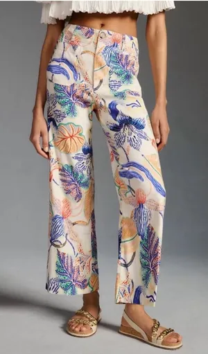 Maeve‎ Anthropologie Wide-Leg Pants with Multicolor Botanical Print 26 thumbnail 1