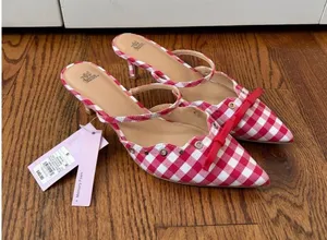 Wild Fable Lysandra Red Gingham Pointed-Toe Slingback Kitten Heels Size 8.5 New thumbnail 1