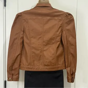 NWT Driftwood Gigi Puff Sleeve Faux Leather Jacket Small Brown Moto Fall Chic thumbnail 5