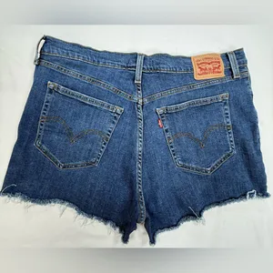 Levi's Dark Blue Distressed High-Rise Jean Shorts thumbnail 7