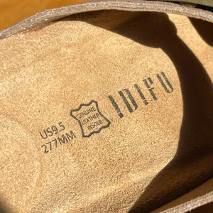 IDIFU Men’s Double Buckle Slide Sandals Tan Brown Leather Insole US 9.5 thumbnail 4