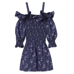 Revolve‎ REBECCA TAYLOR Francine Off Shoulder Dress Floral Smocked Navy Blue 0 thumbnail 14