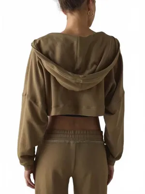 UO Soft Serve Terry Hooded Shrug Urban Outfitters Olive Small thumbnail 2