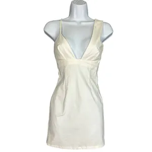 Superdown White Bodycon Slip Dress SMALL Plunging Asymmetrical Club Revolve NEW thumbnail 4
