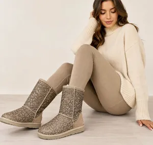 UGG Leopard-Pattern Suede Mid-Calf Boots in Beige thumbnail 1