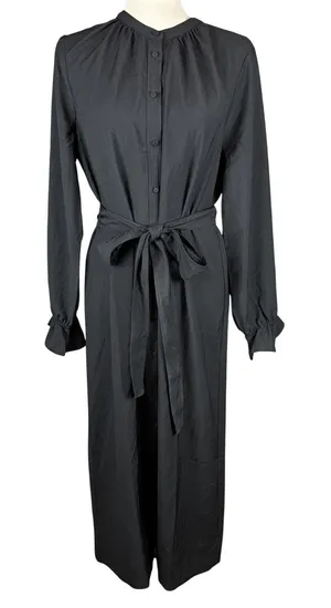 J Crew Women Drapey Shirt Dress Size M Black Satin-back Crepe Button Long Sleeve thumbnail 1