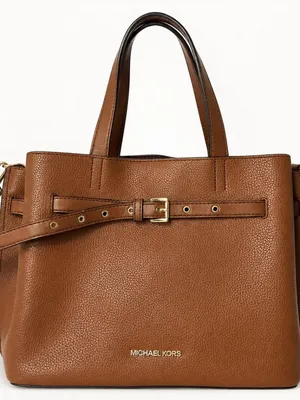 Michael Kors Brown Pebbled Leather Belted Satchel Crossbody Bag thumbnail 1