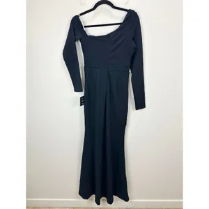 Lulus Elegant Sensation Navy Blue Asymmetrical Pleated Maxi Dress Formal XS NWT thumbnail 7