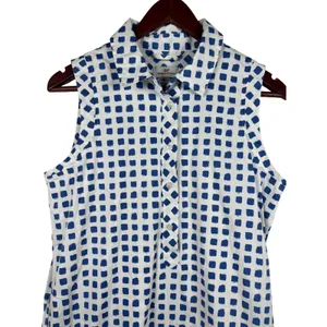 Vineyard Vines Shirt Dress 8 Blue White Block Print Sleeveless Made in Italy thumbnail 2