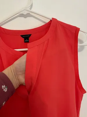 ANN TAYLOR Matte Jersey Shell Coral Split Neck Mixed Media Sleeveless Tank Top S thumbnail 7