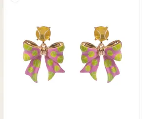 Tennis Ball Pink Bow Drop Dangle Earrings thumbnail 2
