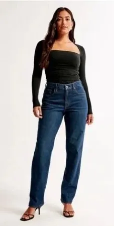 NWT‎ Abercrombie & Fitch | The '90s Straight Mid Rise | Women's 31R Curve Love thumbnail 1