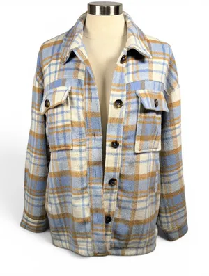 LELIS‎ Women's Light Blue Plaid Oversized Shacket, Small thumbnail 1