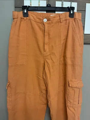 Pilcro Women's Orange Cargo Jumpsuit High-rise Pants with Flap Pockets Large thumbnail 3