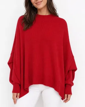 Free People Sweater Womens XS Easy Street Red Oversized Ribbed Knit Excellent thumbnail 1