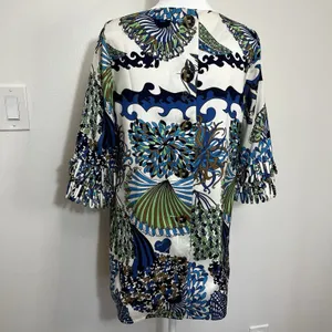 TIBI NEW YORK Colorful silk Tunic‎ blouse under the sea Tropical Resort size 6? thumbnail 5