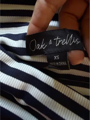 Oak & Trellis XS Black and White Striped Off-Shoulder Long Sleeve Top thumbnail 3