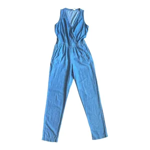 Mimi Chica Womens Blue Cotton Chambray Sleeveless V-Neck Elastic Jumpsuit M thumbnail 2