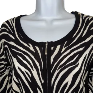 WHITE HOUSE BLACK‎ MARKET Zebra Print Zip Front Cardigan 3//4" Sleeve Sweater XS thumbnail 3