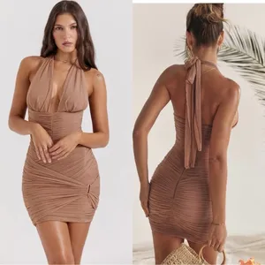 NWOT House Of CB Letitia HAZELNUT Halter Mini Dress sz XS thumbnail 2